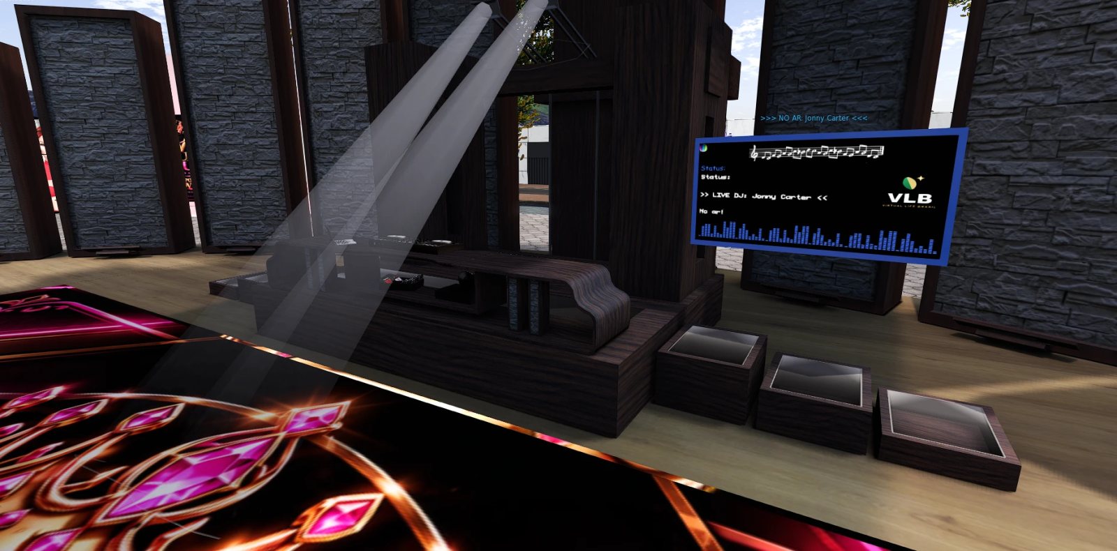 Cabine de DJ com radio ao vivo